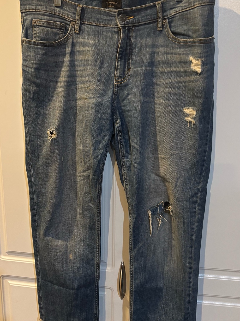 Banana Republic Slim Straight Distressed Blue Jeans